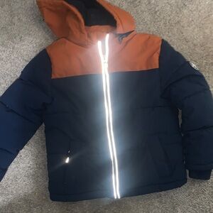Navy and Orange Hooded Puffer Jacket
